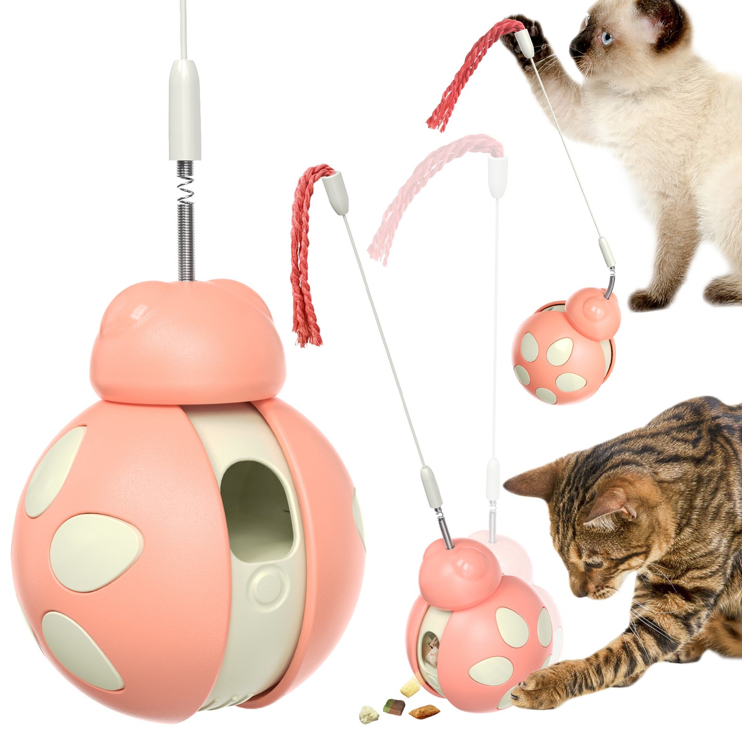 Cat Treat Interactive Toy, Indoor Puzzle Slow Feeding Mental Stimulation Sliding Rolling Cat Toy Ball with Cat Teaser, Cat Treat Dispenser Toy for Large, Medium and Small Cats