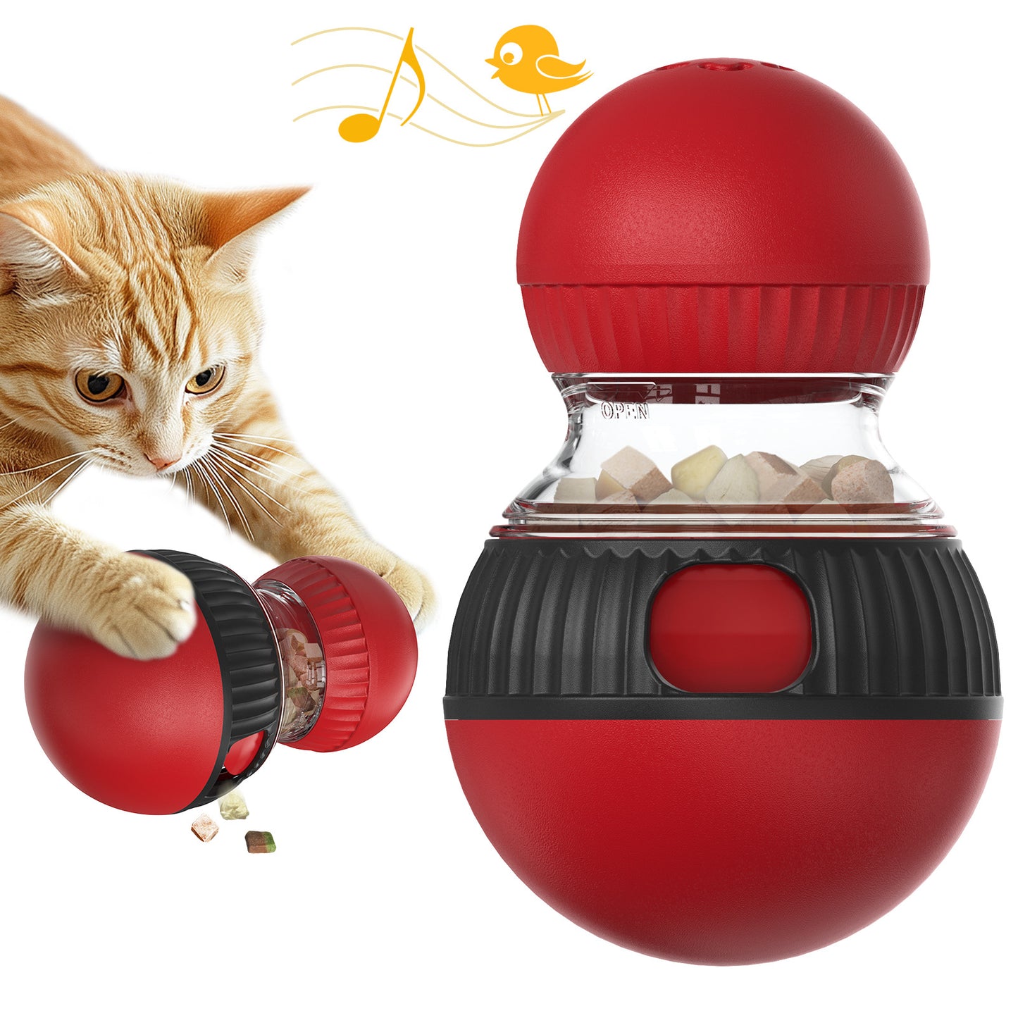 Cat Interactive Toys,Cat Treat Dispenser,Cat Toys for Indoor Cats,Sound Cat Puzzle Feeder Stimulating Activity,Portion Control Slow Feeder with Adjustable Food Intake,Suitable for Kitten and Adult Cat