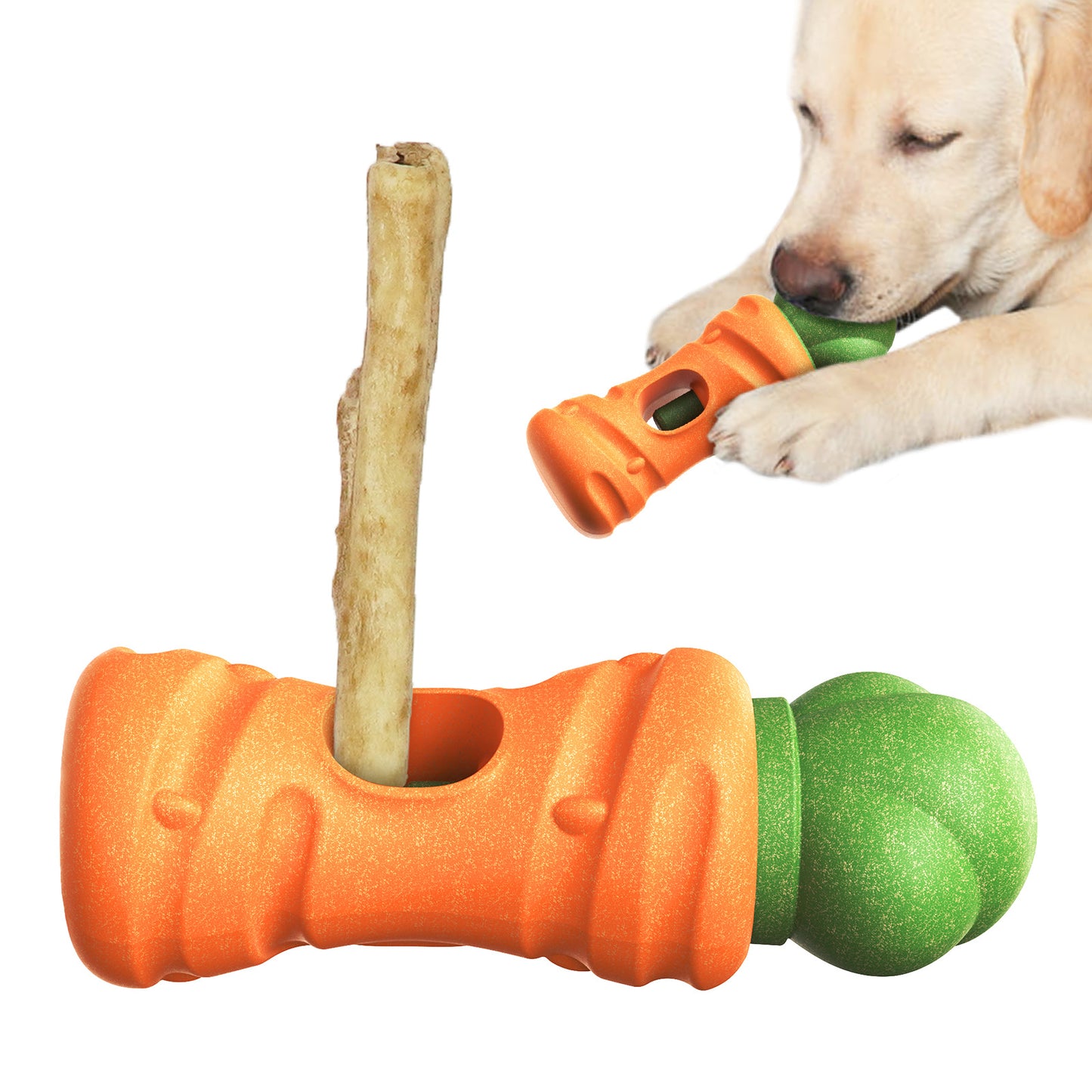 Dog Bully Stick Holder – Safe Chew Toy for Aggressive Chewers, Fun Carrot Design, Prevents Choking, Long-Lasting Treat Time, Ideal for Small to Large Dogs (Carrot Style-7in)
