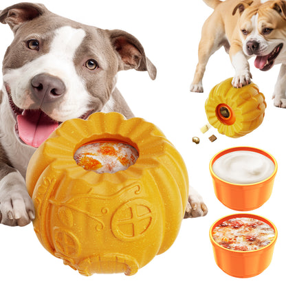 Dog Treat Toys, Pumpkin-Shaped Dog Treat Ball, Dog Frozen Treat Toy with 2 Freeze Bowls, Dog Toy Treat Dispenser, Dog Enrichment Toys, Fillable Slow Feeder and Lick Bowl for Dogs Set