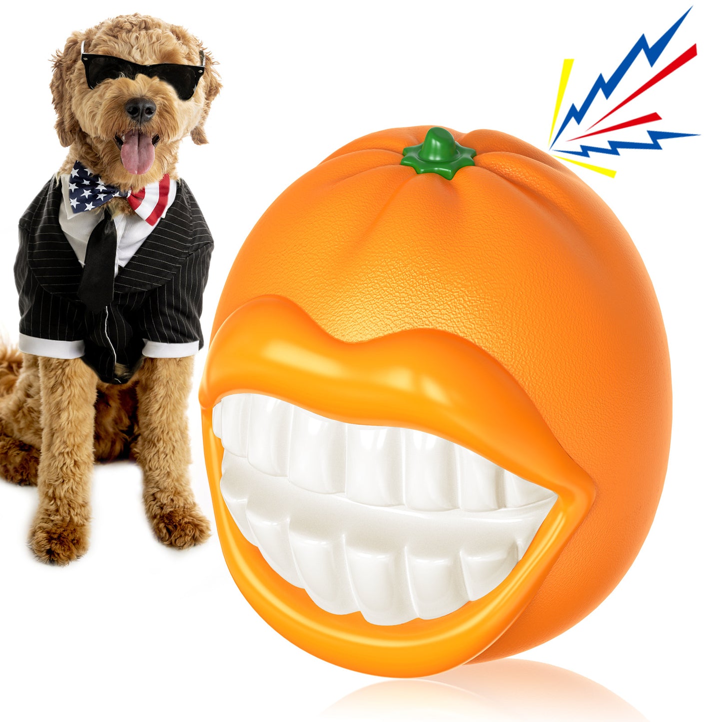 Large Size Orange Squeaky Dog Toy for Medium/Large Dogs Breed Aggressive Chewers Durable Bouncy Squeak Ball