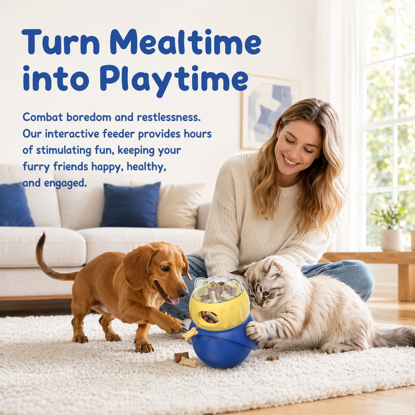 Cat Interactive Puzzle Toy, Adjustable Treat Dispenser for Indoor Cats, Safe Material Kitty Enrichment Toy for IQ Training, Mental Stimulation, Relieve Boredom, Gifts
