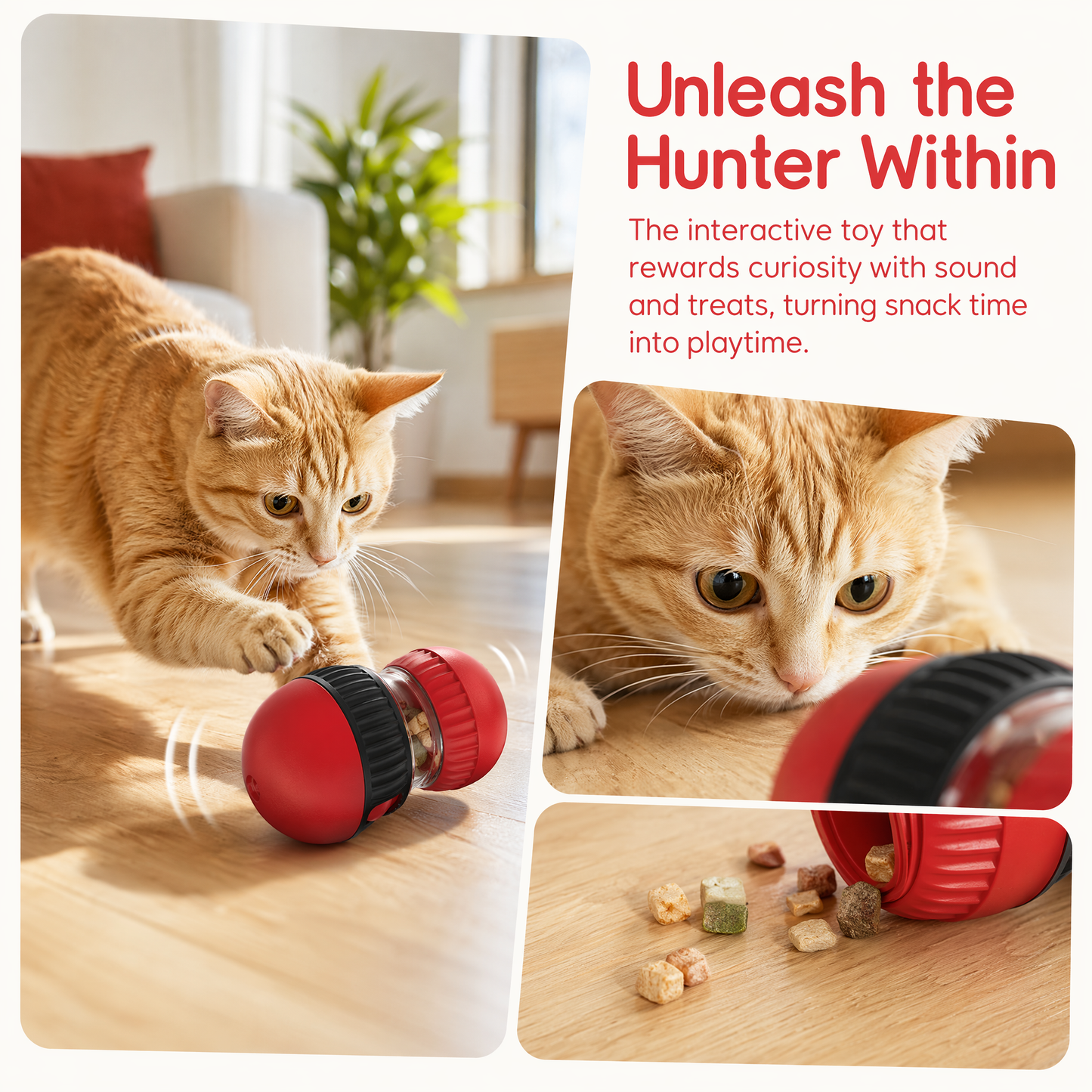 Cat Interactive Toys,Cat Treat Dispenser,Cat Toys for Indoor Cats,Sound Cat Puzzle Feeder Stimulating Activity,Portion Control Slow Feeder with Adjustable Food Intake,Suitable for Kitten and Adult Cat