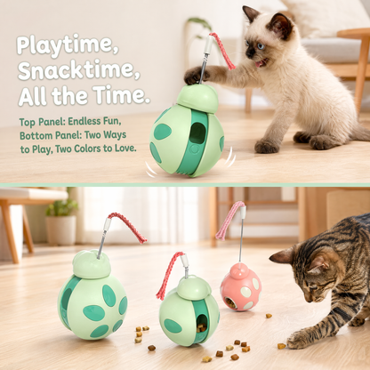 Cat Treat Interactive Toy, Indoor Puzzle Slow Feeding Mental Stimulation Sliding Rolling Cat Toy Ball with Cat Teaser, Cat Treat Dispenser Toy for Large, Medium and Small Cats