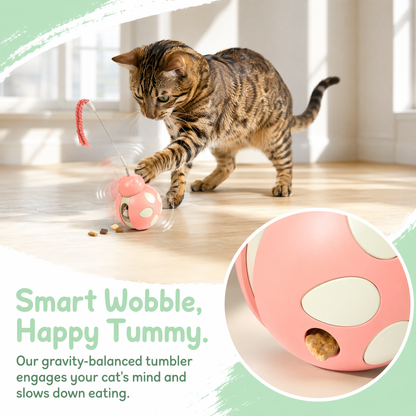 Cat Treat Interactive Toy, Indoor Puzzle Slow Feeding Mental Stimulation Sliding Rolling Cat Toy Ball with Cat Teaser, Cat Treat Dispenser Toy for Large, Medium and Small Cats