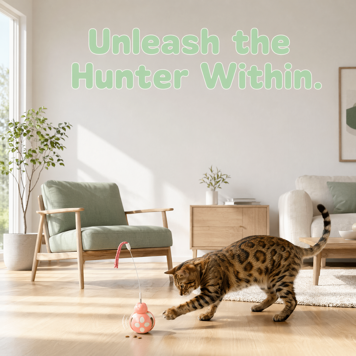 Cat Treat Interactive Toy, Indoor Puzzle Slow Feeding Mental Stimulation Sliding Rolling Cat Toy Ball with Cat Teaser, Cat Treat Dispenser Toy for Large, Medium and Small Cats