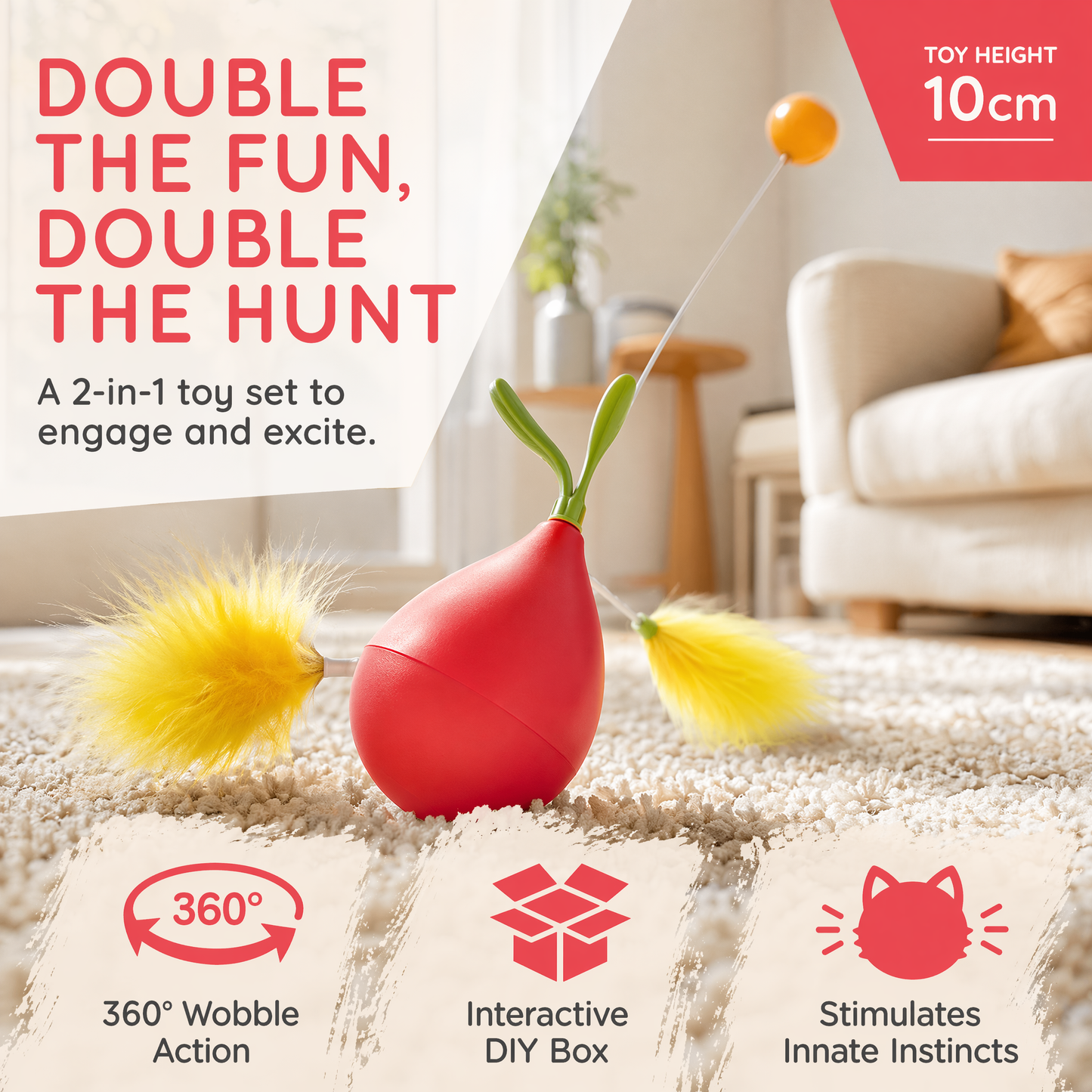 Interactive Cat Toy Wobble Teasing Stick and Cat Digging Hole Toy,One Cat Toy Turn into Two by DIY, Innovative Design