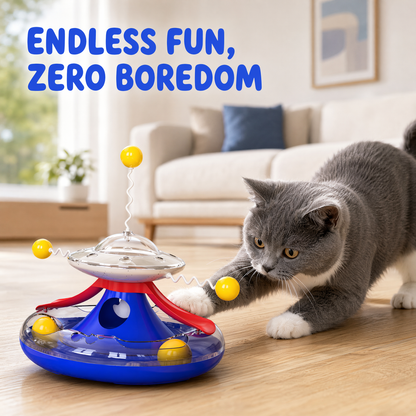 3 in 1 Interactive Cat Toys Balls Cat Fidget Spinner Treat Toys Windmill Cat Food Dispenser Toys Cat Slow Feeder Dry Food Cat Teaser Wand for Indoor Cats