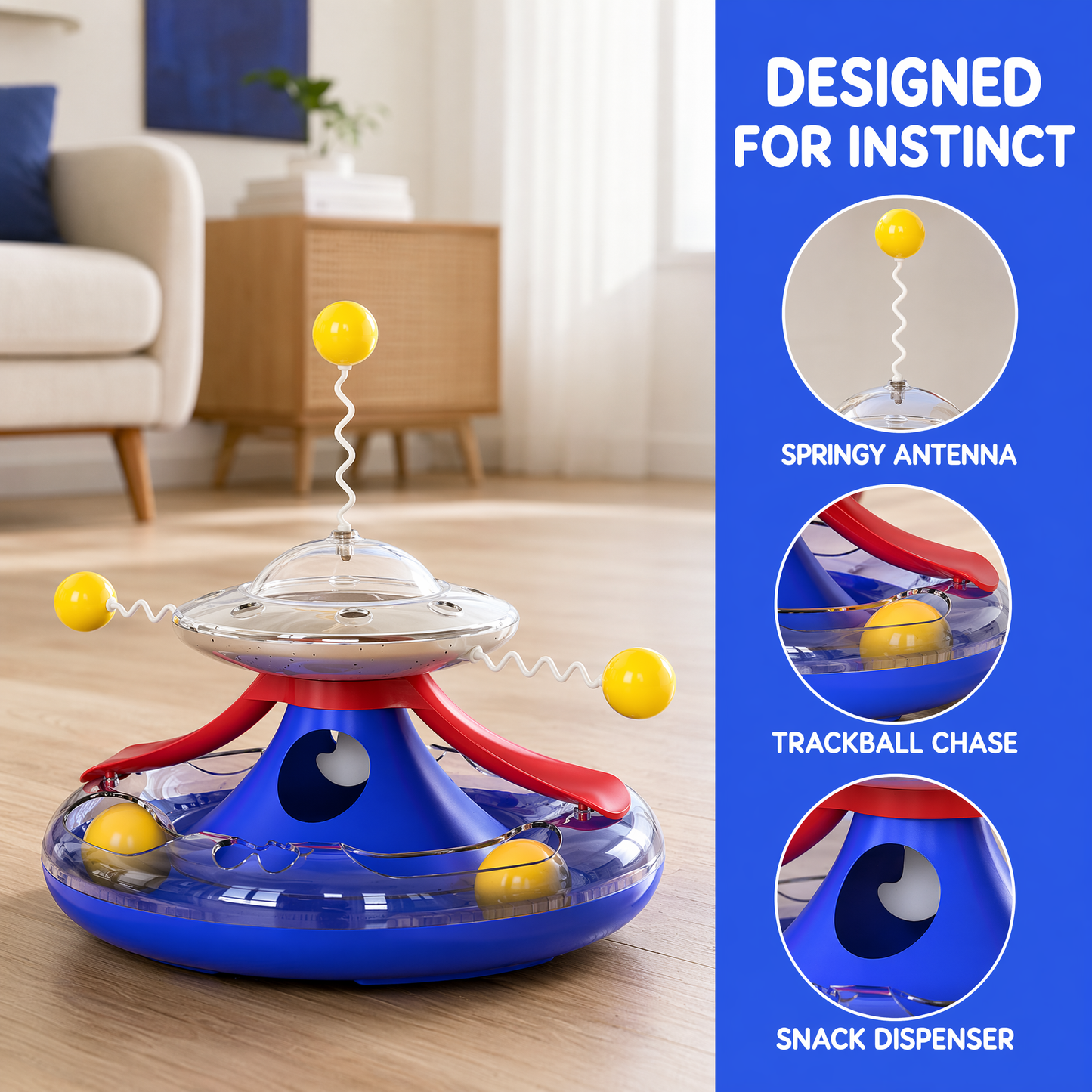 3 in 1 Interactive Cat Toys Balls Cat Fidget Spinner Treat Toys Windmill Cat Food Dispenser Toys Cat Slow Feeder Dry Food Cat Teaser Wand for Indoor Cats