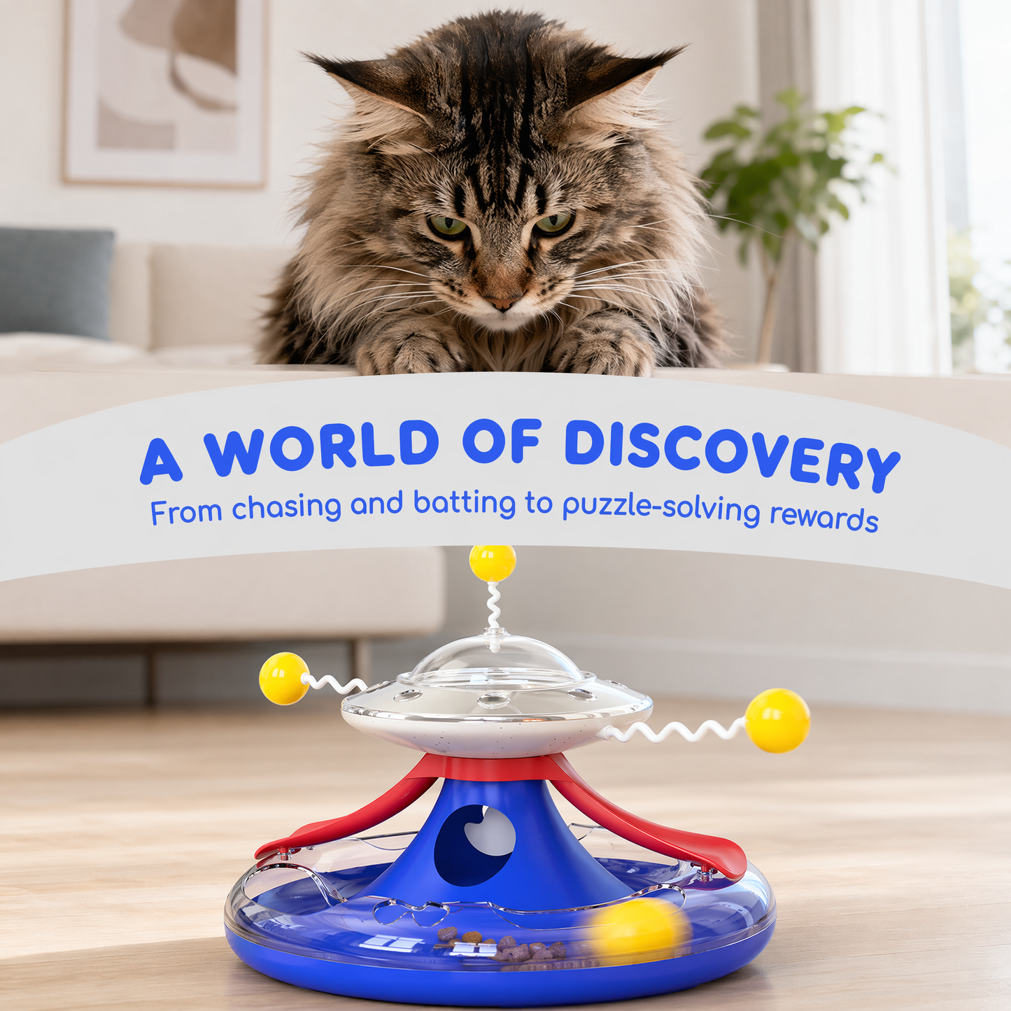 3 in 1 Interactive Cat Toys Balls Cat Fidget Spinner Treat Toys Windmill Cat Food Dispenser Toys Cat Slow Feeder Dry Food Cat Teaser Wand for Indoor Cats