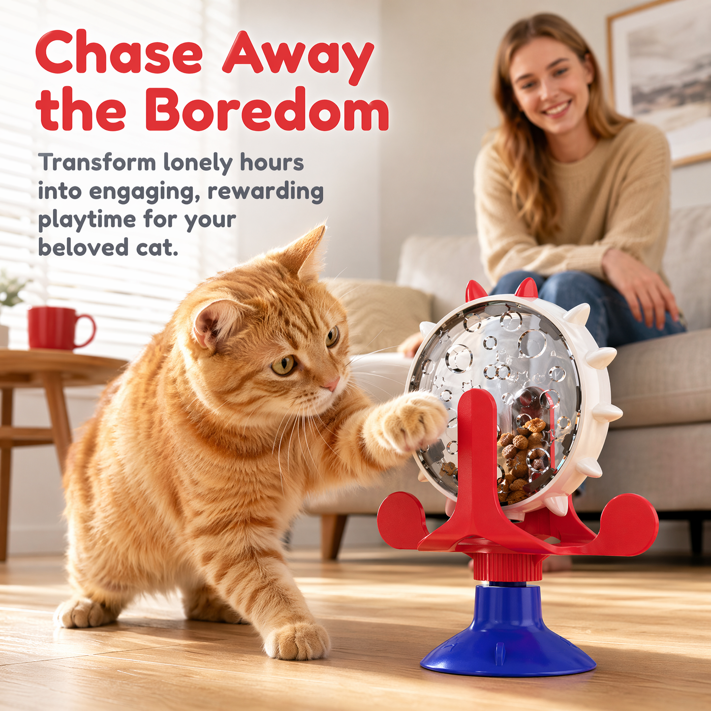 Cat Dog Treat Dispenser Toy - Cat Interactive Feeder Pet Food Toys Feeder 360° Degree Rotating Food Leakage Device Rotate with Strong Suction Cup Money Wheel Shape