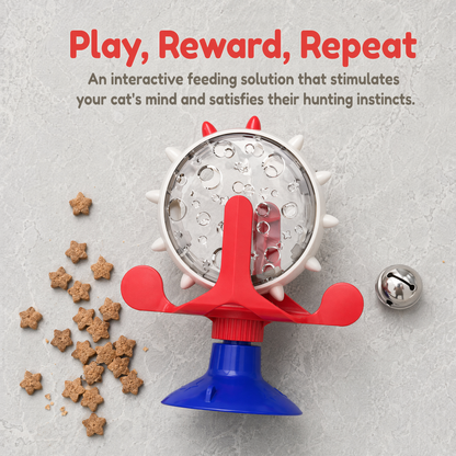 Cat Dog Treat Dispenser Toy - Cat Interactive Feeder Pet Food Toys Feeder 360° Degree Rotating Food Leakage Device Rotate with Strong Suction Cup Money Wheel Shape
