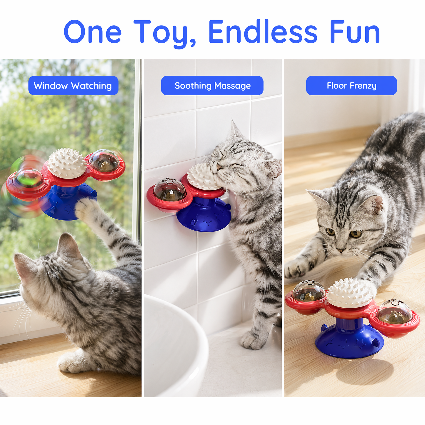 Interactive Windmill Cat Toys with Catnip : Cat Toys for Indoor Cats Funny Kitten Toys with LED Light Ball Suction Cup‖Cat Nip Toy for Cat chew Exercise