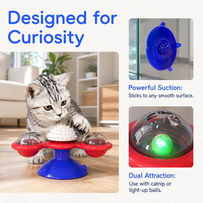 Interactive Windmill Cat Toys with Catnip : Cat Toys for Indoor Cats Funny Kitten Toys with LED Light Ball Suction Cup‖Cat Nip Toy for Cat chew Exercise