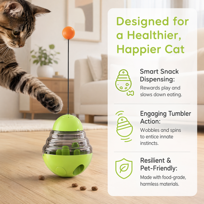 Interactive Cat Food Dispenser Ball Toy with Yellow Ball, Multi-Level Puzzle Feeder, ABS Material, 100x100x125mm, Sound Activated