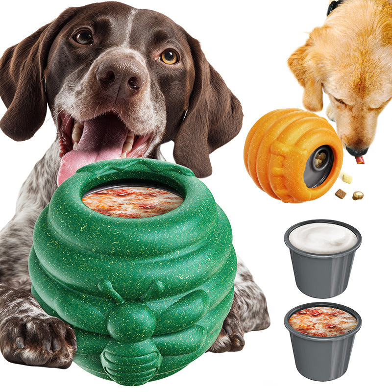 Durable Dog Toys, Fillable Dog Treat Dispenser and Enrichment Peanut Butter Frozen Licking Toys in Honey Pot Shape, Interactive and Mental Stimulation Toys for Large Dogs to Keep Them Busy