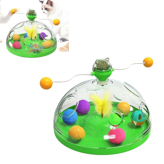 Interactive Cat Toys for Indoor Cats, Kitten Toys with Spinning Dome, Catnip Ball, Feathers & Rolling Balls - Spinning Teaser Toy for Outdoor Cats
