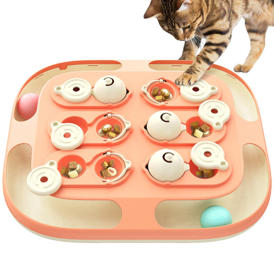 Large Size 2-in-1 Cat Puzzle Feeder Toy & Track Balls for Indoor Cats | Treat puzzle + 2 track balls, 2 levels, no loose parts deliver longer, advanced mental stimulation and active energy burn.