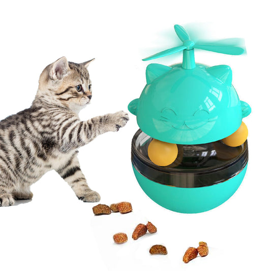 Interactive Cat Treat Dispenser Toy - Anti-Tip Wobble Puzzle with 3-Gear Adjustment, Windmill Propeller & Dual Balls for Brain Engagement, Slow Feeding