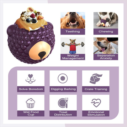 3 in 1 Large-Size Raspberry Dog Fillable Lick Treat Toy,Long-Lasting Ultimate Boredom Buster, Kibble Dispenser Food Ball & Dogs Chew Toys BPA-Free