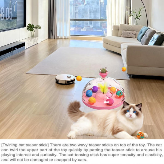 Interactive Cat Toys for Indoor Cats, Kitten Toys with Spinning Dome, Catnip Ball, Feathers & Rolling Balls - Spinning Teaser Toy for Outdoor Cats
