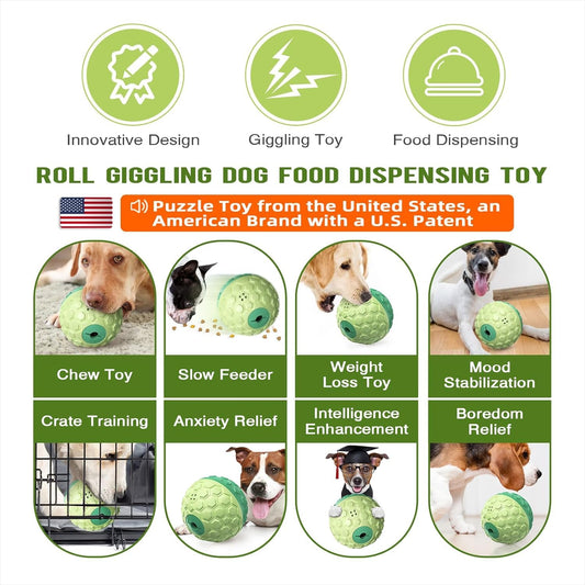 Dog Treat Dispenser, XL-Size, Wobble Giggle Ball, Roll Herding Egg, Tough Chew Toy for Large Aggressive Chewers, Interactive Indoor & Outdoor Play