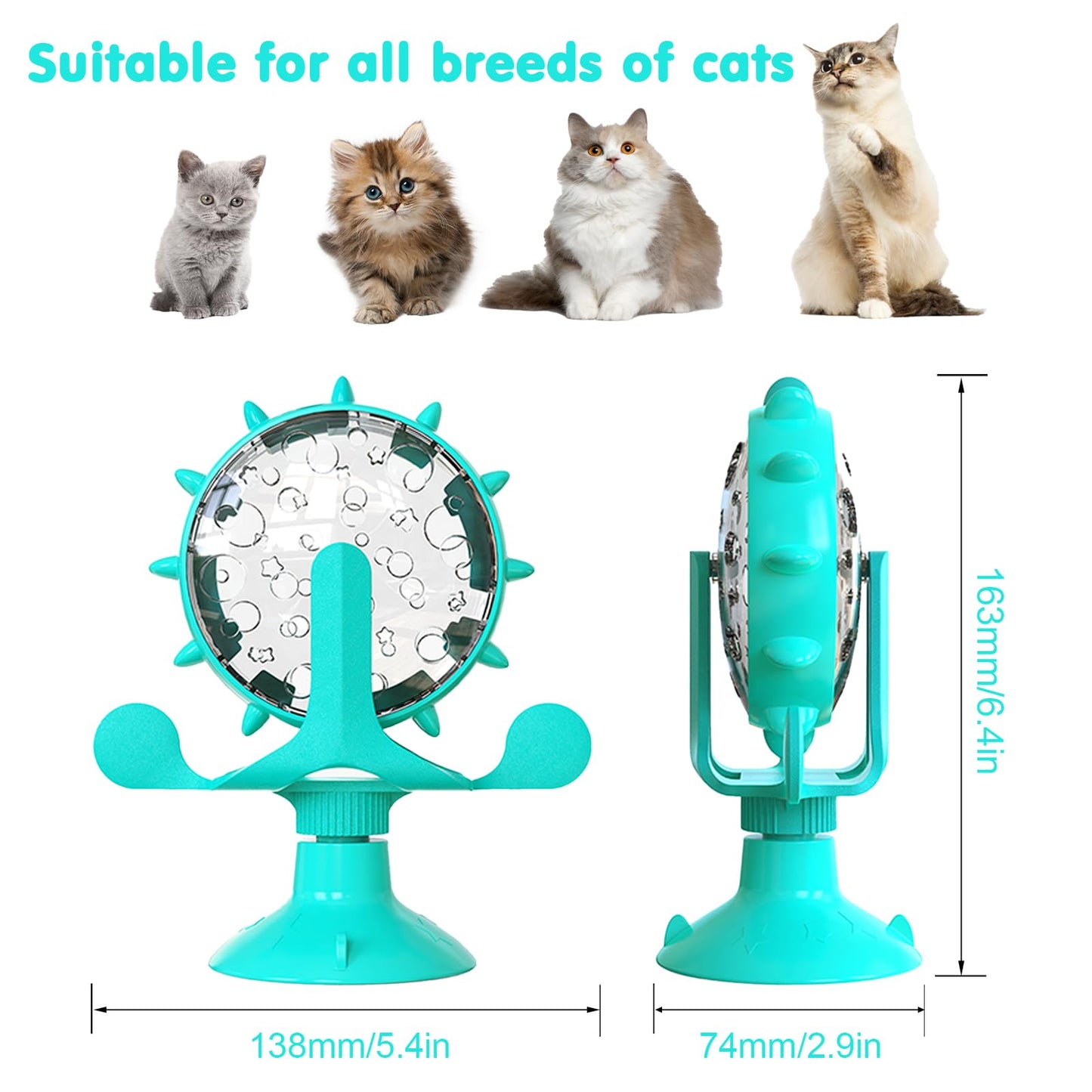 Cat Dog Treat Dispenser Toy - Cat Interactive Feeder Pet Food Toys Feeder 360° Degree Rotating Food Leakage Device Rotate with Strong Suction Cup Money Wheel Shape