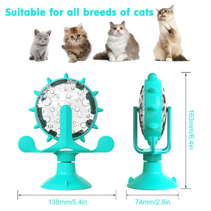 Cat Dog Treat Dispenser Toy - Cat Interactive Feeder Pet Food Toys Feeder 360° Degree Rotating Food Leakage Device Rotate with Strong Suction Cup Money Wheel Shape