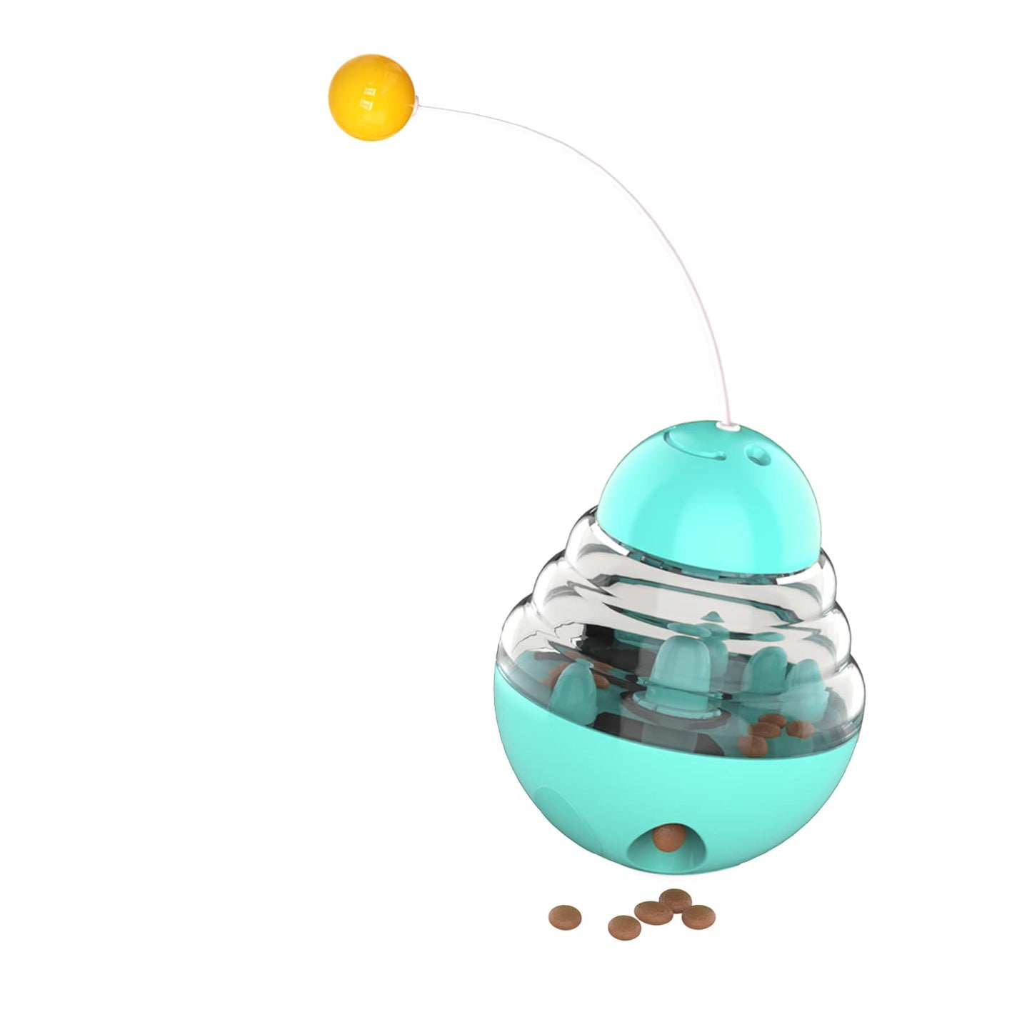 Interactive Cat Food Dispenser Ball Toy with Yellow Ball, Multi-Level Puzzle Feeder, ABS Material, 100x100x125mm, Sound Activated