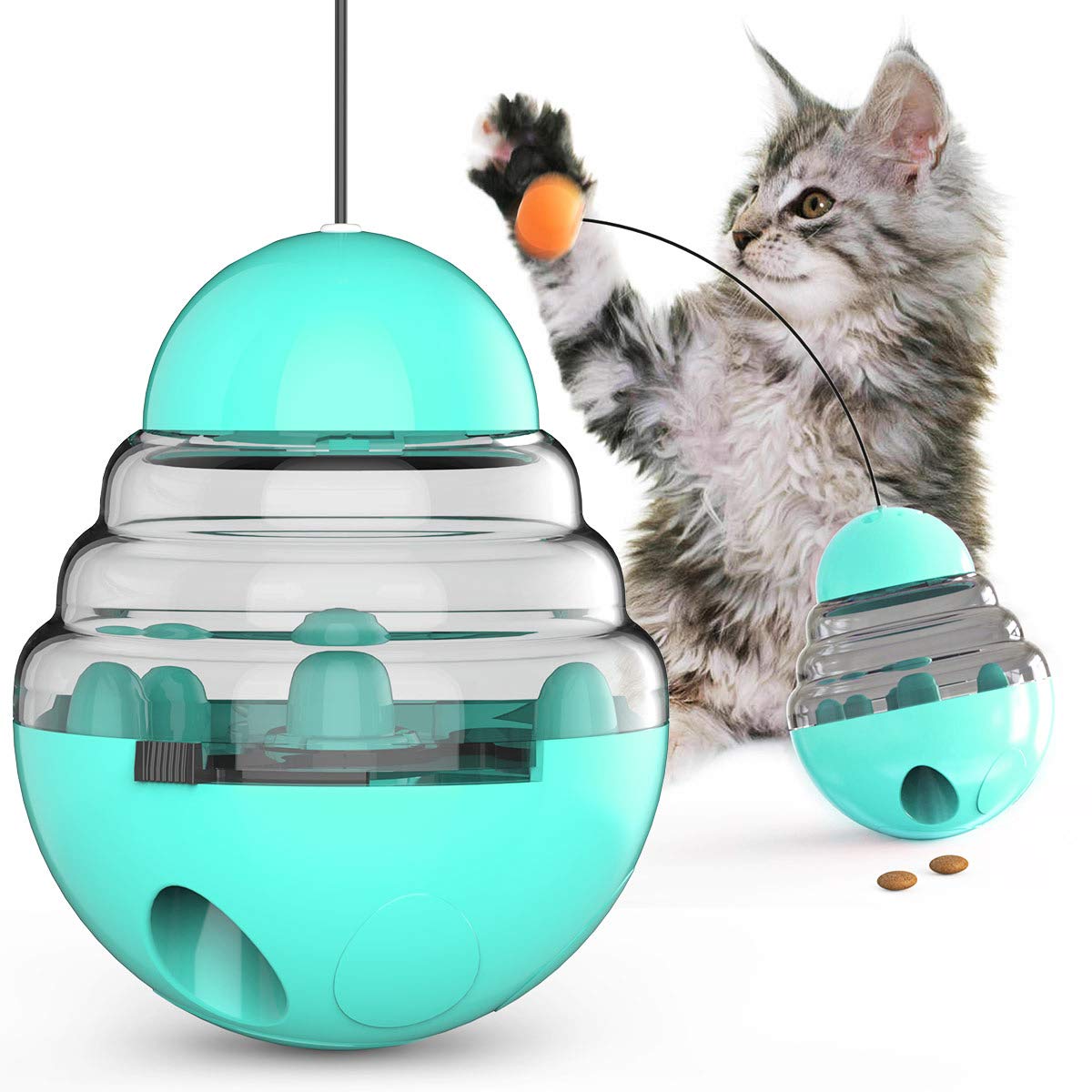 Interactive Cat Food Dispenser Ball Toy with Yellow Ball, Multi-Level Puzzle Feeder, ABS Material, 100x100x125mm, Sound Activated