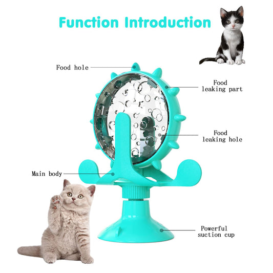 Cat Dog Treat Dispenser Toy - Cat Interactive Feeder Pet Food Toys Feeder 360° Degree Rotating Food Leakage Device Rotate with Strong Suction Cup Money Wheel Shape