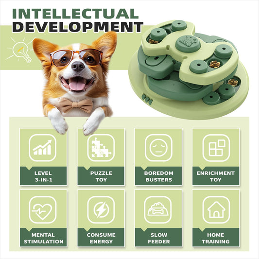 Dog Puzzle Toy, Large Size, 3 Levels of Step-by-Step Challenge, 3 Ways to Play Beginner to Advanced Slow Feeder & Mental Stimulation for Dogs Enrichment Toys