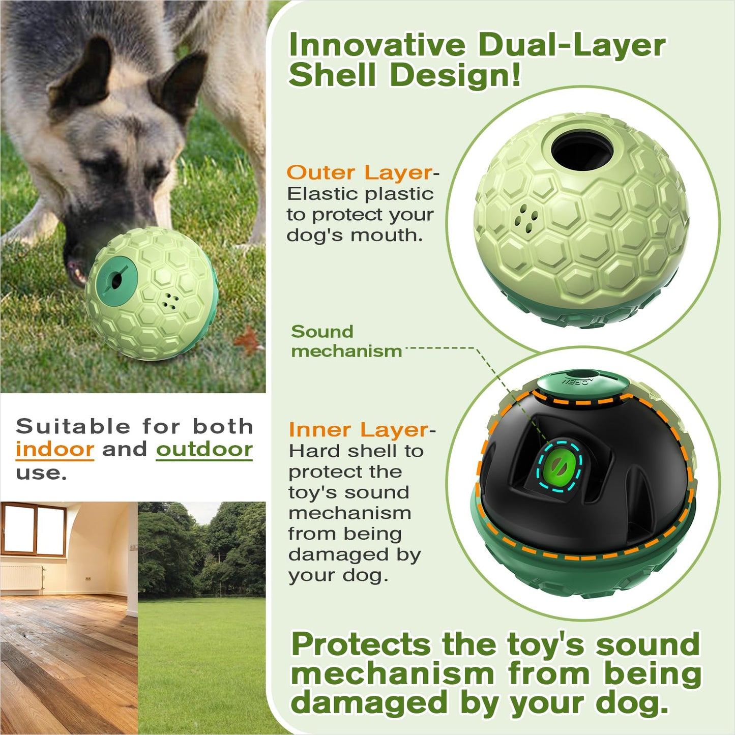 Dog Treat Dispenser, XL-Size, Wobble Giggle Ball, Roll Herding Egg, Tough Chew Toy for Large Aggressive Chewers, Interactive Indoor & Outdoor Play