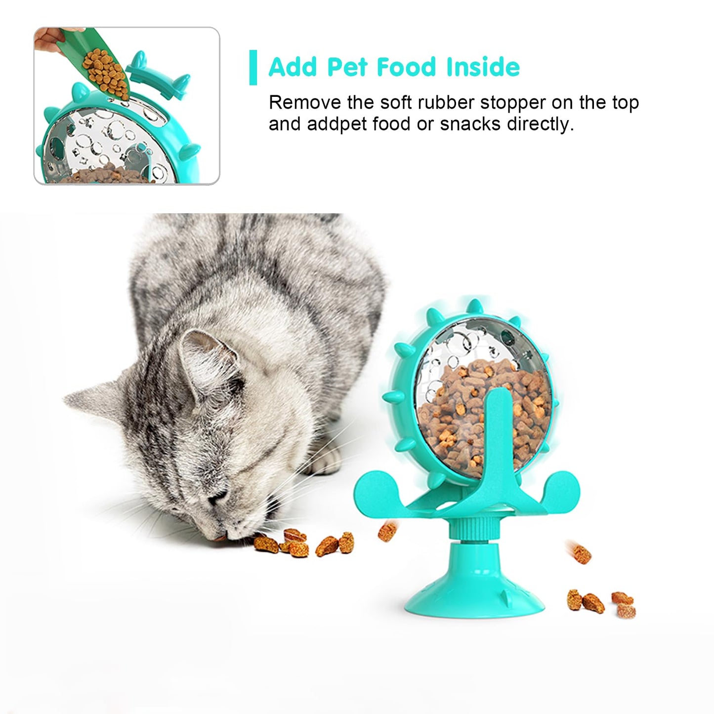 Cat Dog Treat Dispenser Toy - Cat Interactive Feeder Pet Food Toys Feeder 360° Degree Rotating Food Leakage Device Rotate with Strong Suction Cup Money Wheel Shape