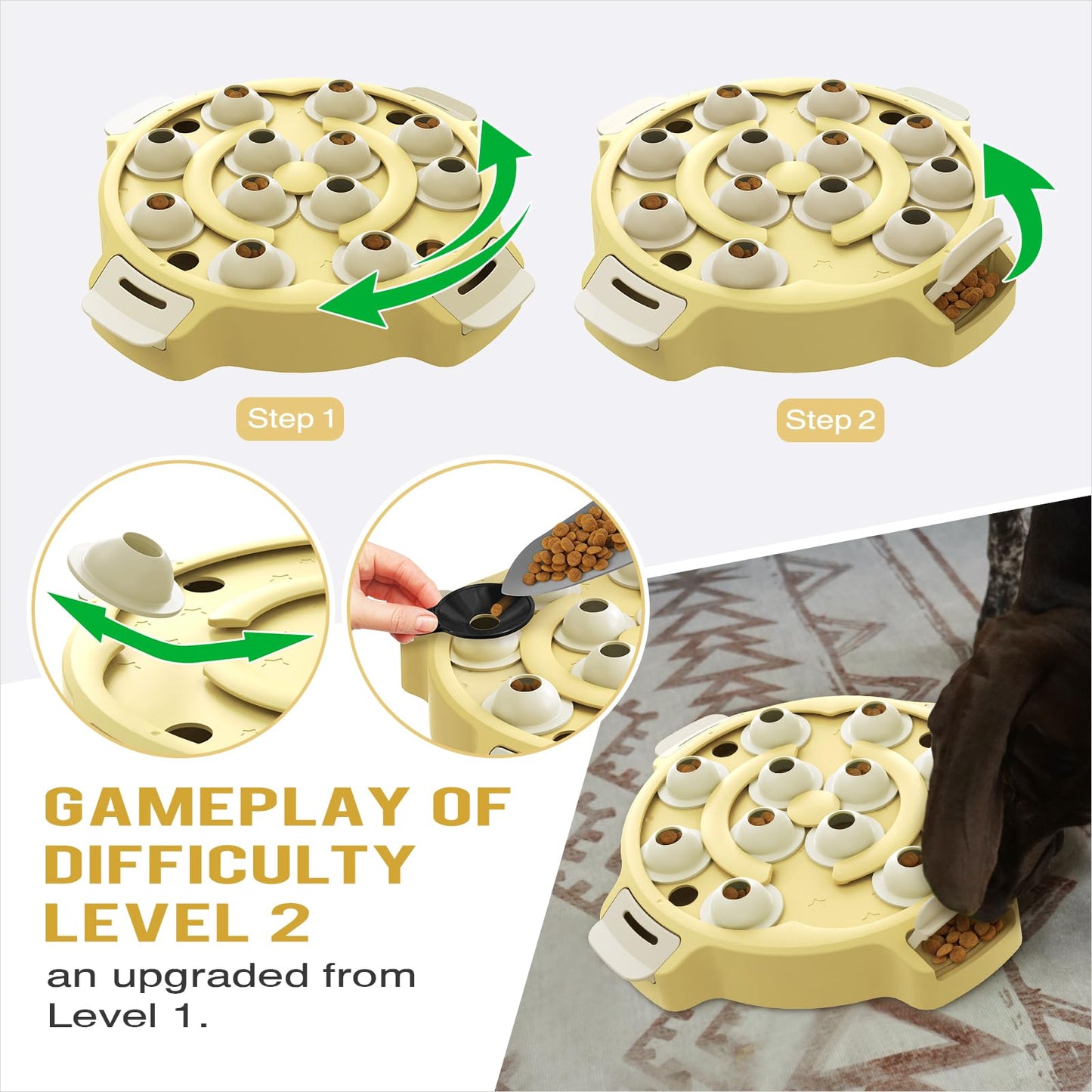 Level 2-in-1 Dog & Cat Puzzle Toy, Mental Stimulation for Dogs Indoor | XL Size, 2-Level puzzle adds mental stimulation for dogs and cats through sniffing, pawing, and reward-based play.
