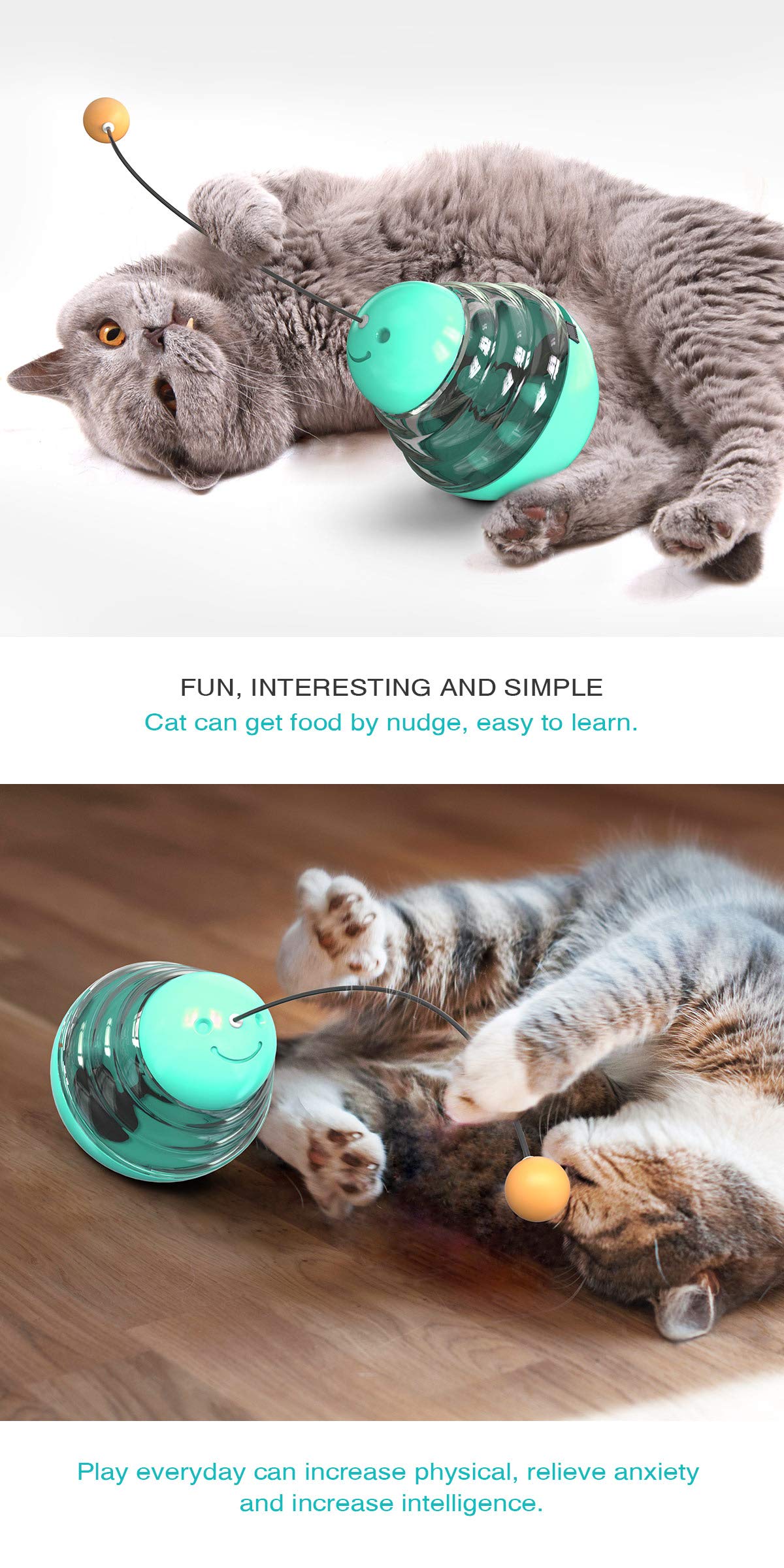 Interactive Cat Food Dispenser Ball Toy with Yellow Ball, Multi-Level Puzzle Feeder, ABS Material, 100x100x125mm, Sound Activated