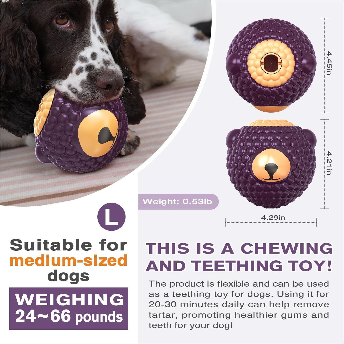 3 in 1 Large-Size Raspberry Dog Fillable Lick Treat Toy,Long-Lasting Ultimate Boredom Buster, Kibble Dispenser Food Ball & Dogs Chew Toys BPA-Free