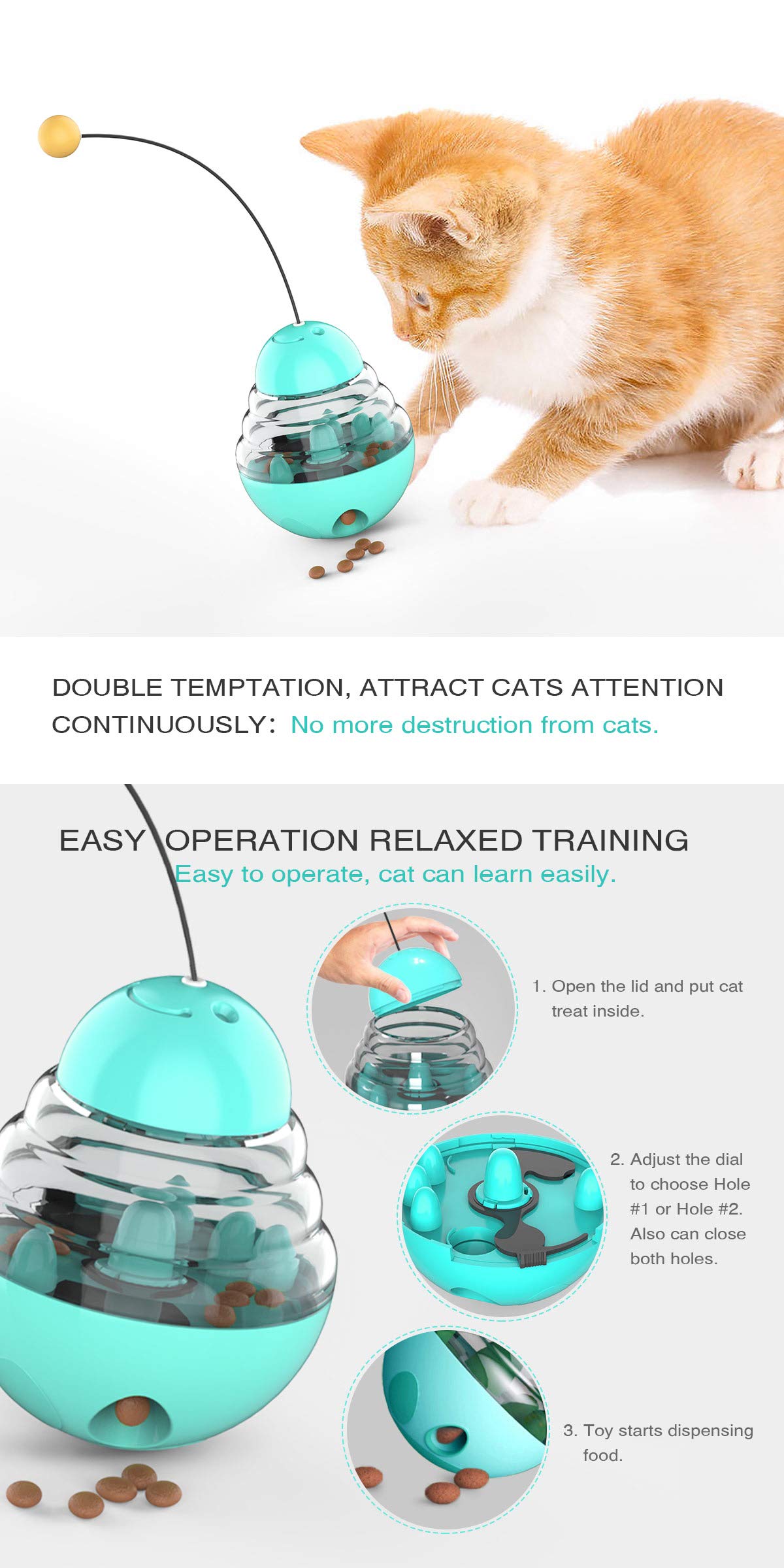Interactive Cat Food Dispenser Ball Toy with Yellow Ball, Multi-Level Puzzle Feeder, ABS Material, 100x100x125mm, Sound Activated