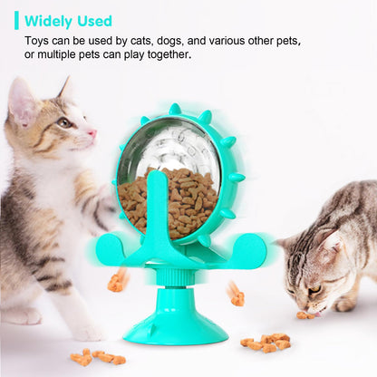 Cat Dog Treat Dispenser Toy - Cat Interactive Feeder Pet Food Toys Feeder 360° Degree Rotating Food Leakage Device Rotate with Strong Suction Cup Money Wheel Shape