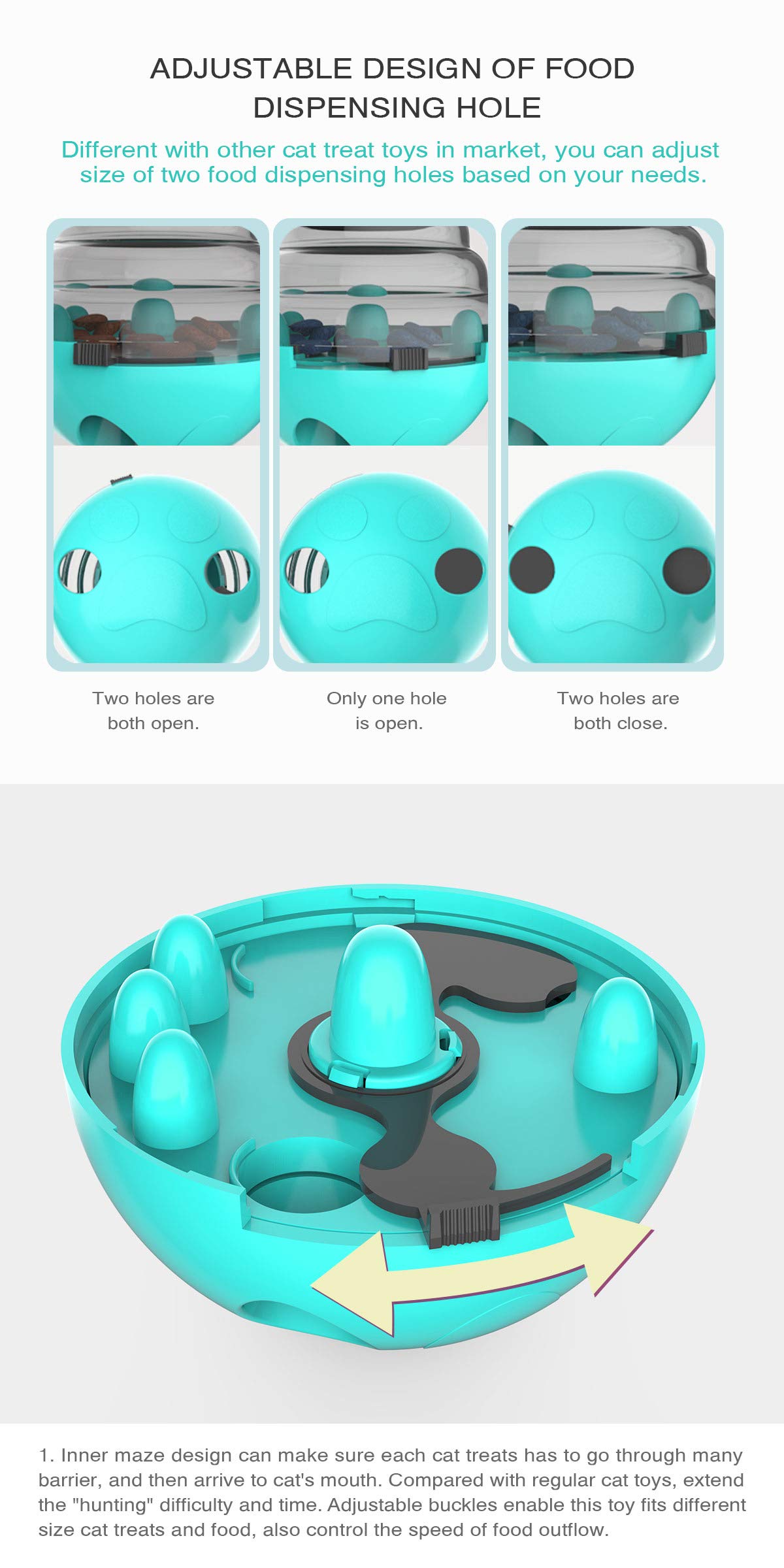 Interactive Cat Food Dispenser Ball Toy with Yellow Ball, Multi-Level Puzzle Feeder, ABS Material, 100x100x125mm, Sound Activated
