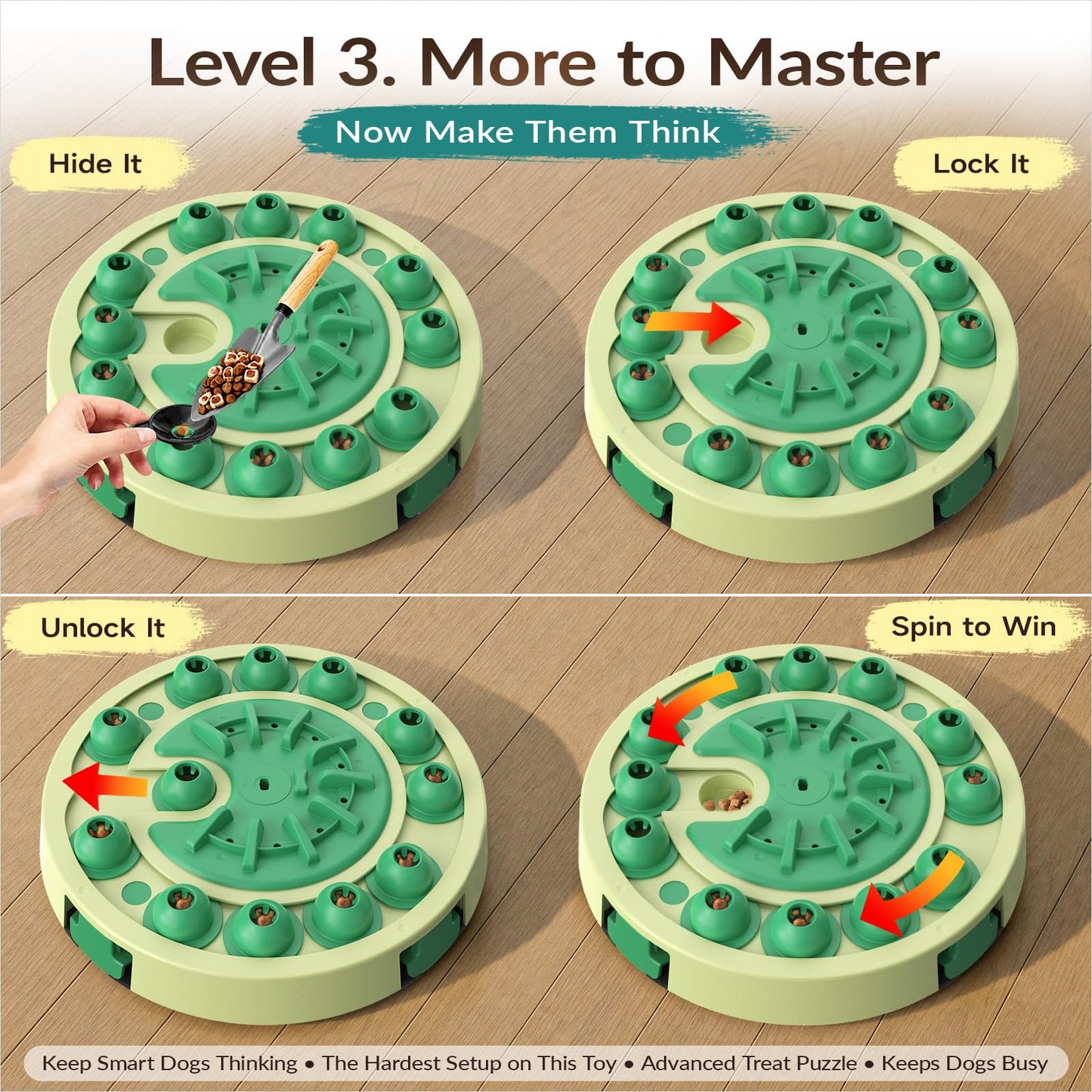 Dog Puzzle Toy, Large Size, 3 Levels of Step-by-Step Challenge, 4 Ways to Play Beginner to Advanced Slow Feeder & Mental Stimulation for Smart Dogs Enrichment Toys