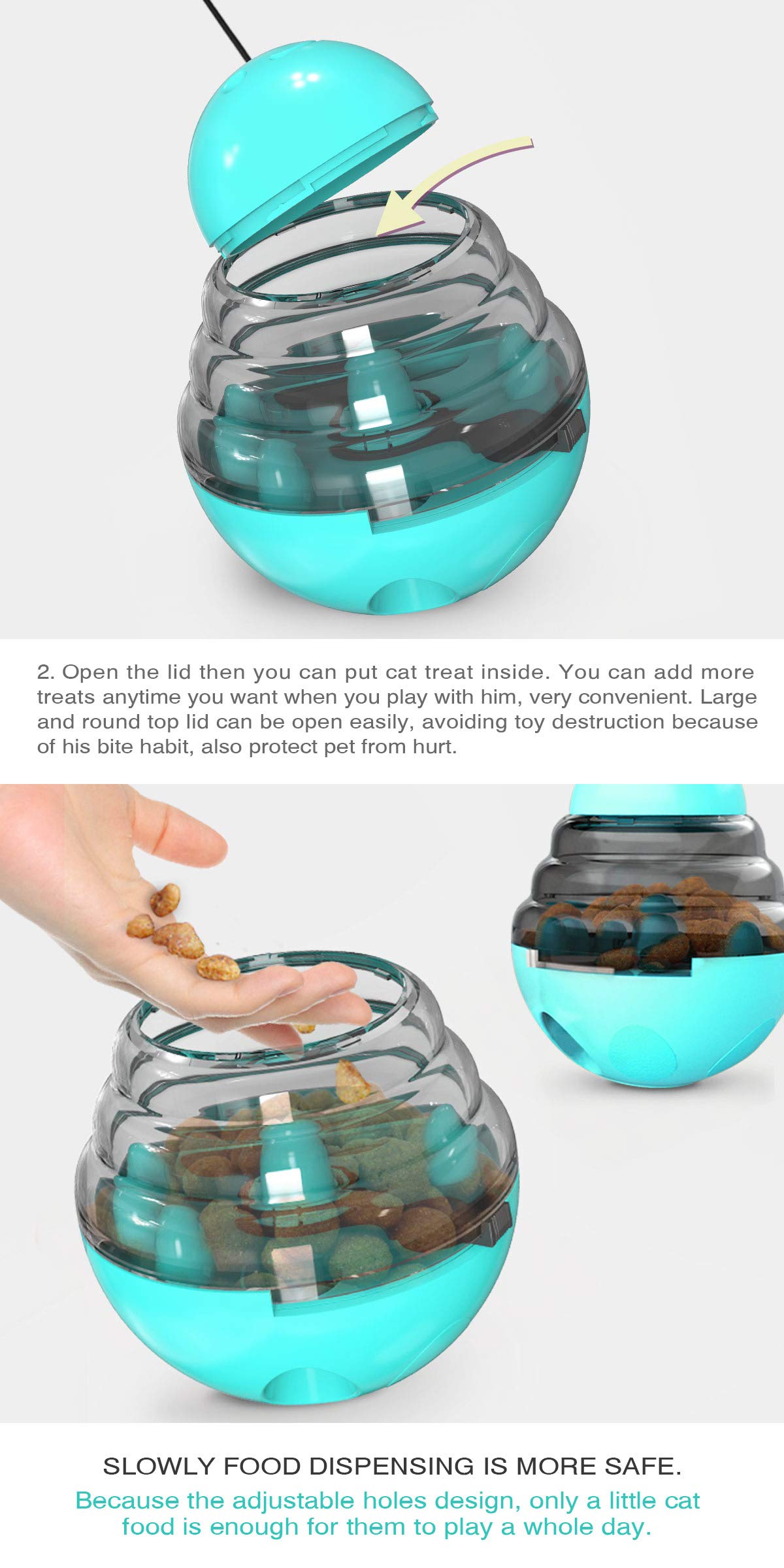 Interactive Cat Food Dispenser Ball Toy with Yellow Ball, Multi-Level Puzzle Feeder, ABS Material, 100x100x125mm, Sound Activated