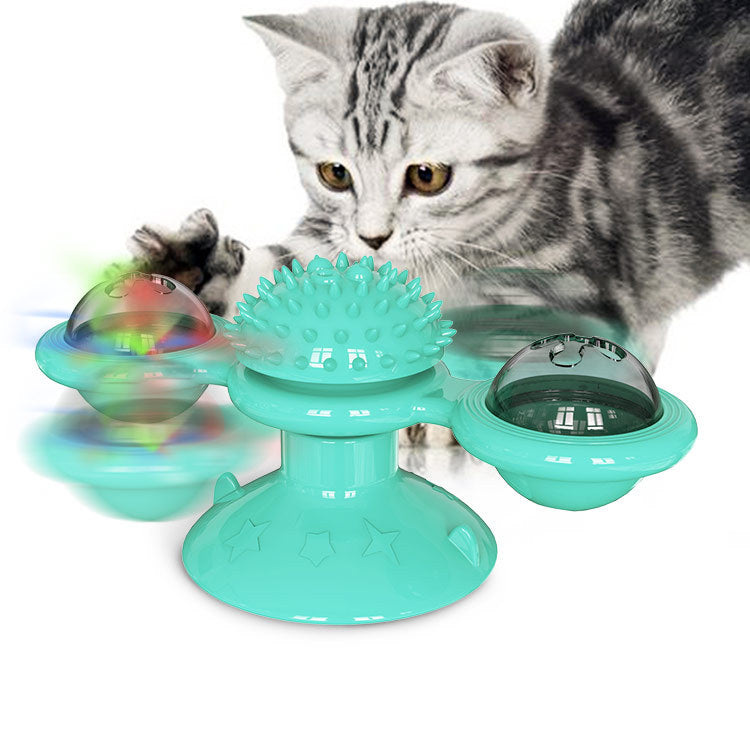 Interactive Windmill Cat Toys with Catnip : Cat Toys for Indoor Cats Funny Kitten Toys with LED Light Ball Suction Cup‖Cat Nip Toy for Cat chew Exercise