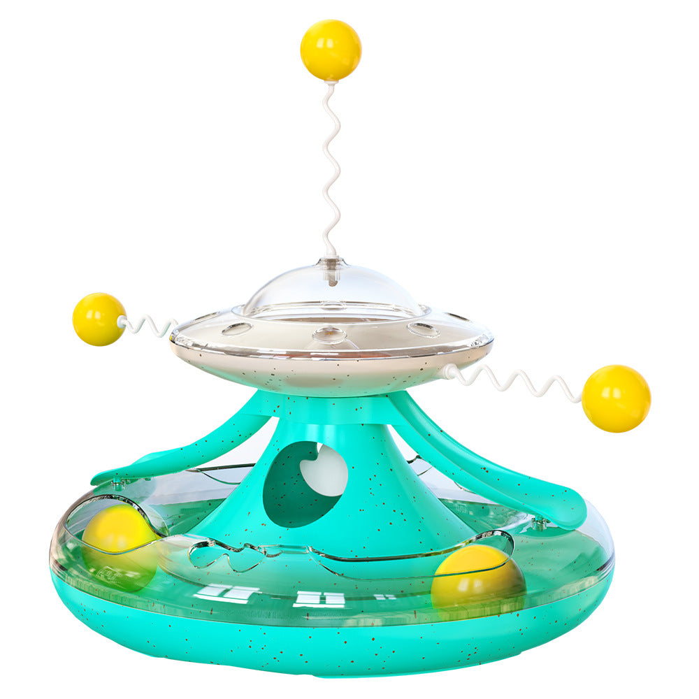 3 in 1 Interactive Cat Toys Balls Cat Fidget Spinner Treat Toys Windmill Cat Food Dispenser Toys Cat Slow Feeder Dry Food Cat Teaser Wand for Indoor Cats