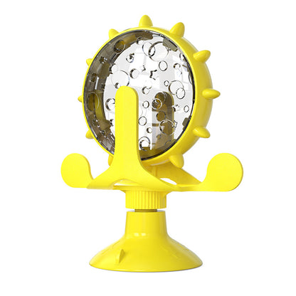 Cat Dog Treat Dispenser Toy - Cat Interactive Feeder Pet Food Toys Feeder 360° Degree Rotating Food Leakage Device Rotate with Strong Suction Cup Money Wheel Shape