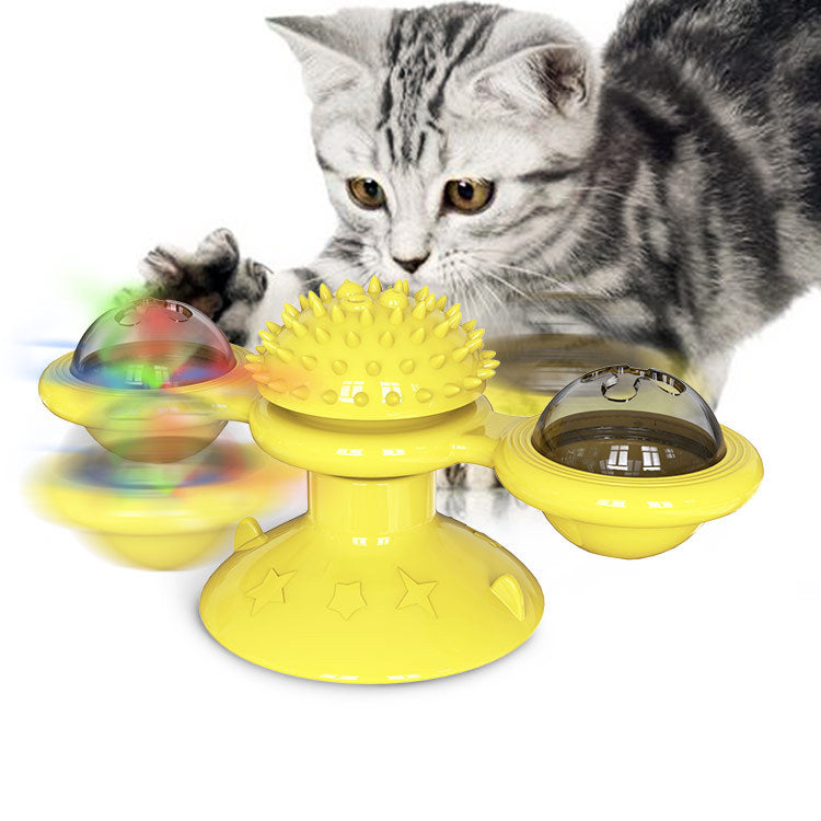 Interactive Windmill Cat Toys with Catnip : Cat Toys for Indoor Cats Funny Kitten Toys with LED Light Ball Suction Cup‖Cat Nip Toy for Cat chew Exercise
