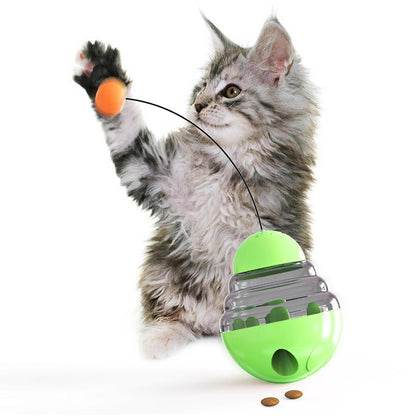 Interactive Cat Food Dispenser Ball Toy with Yellow Ball, Multi-Level Puzzle Feeder, ABS Material, 100x100x125mm, Sound Activated