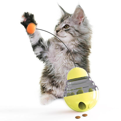 Interactive Cat Food Dispenser Ball Toy with Yellow Ball, Multi-Level Puzzle Feeder, ABS Material, 100x100x125mm, Sound Activated