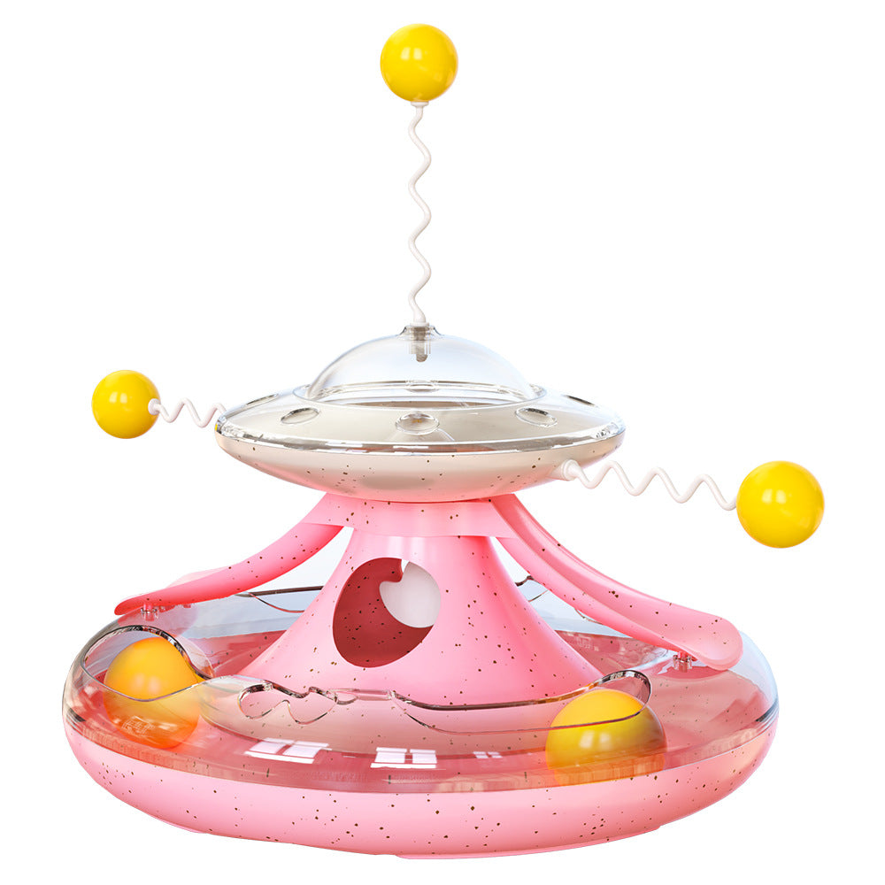 3 in 1 Interactive Cat Toys Balls Cat Fidget Spinner Treat Toys Windmill Cat Food Dispenser Toys Cat Slow Feeder Dry Food Cat Teaser Wand for Indoor Cats