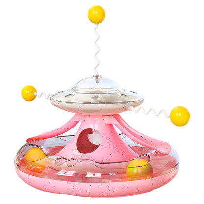 3 in 1 Interactive Cat Toys Balls Cat Fidget Spinner Treat Toys Windmill Cat Food Dispenser Toys Cat Slow Feeder Dry Food Cat Teaser Wand for Indoor Cats
